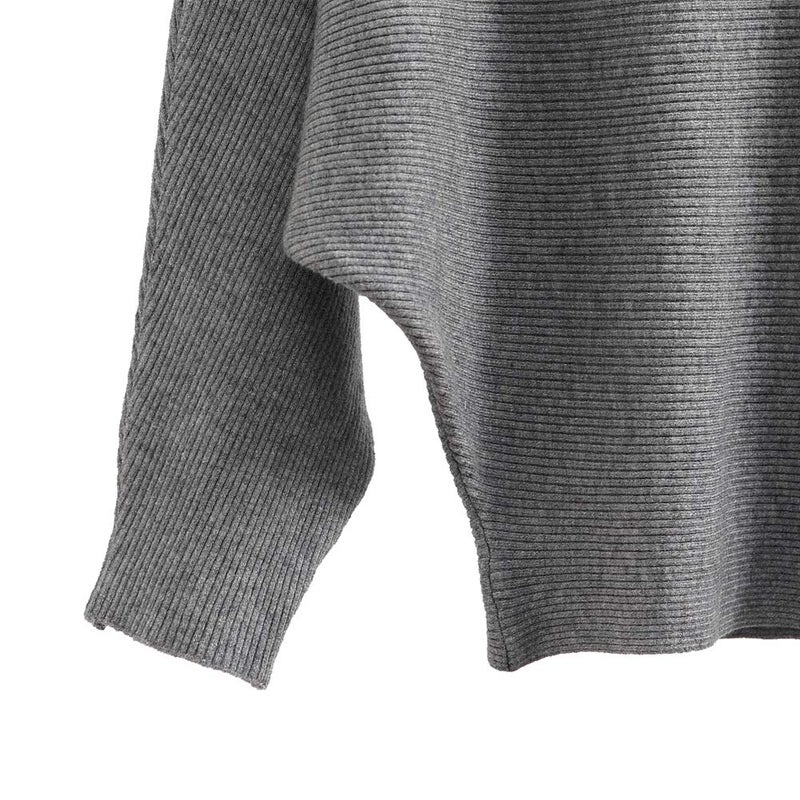 Ckikiou Womens Lightweight Oversized Boat Neck Sweaters Tops Dolman Batwing Sleeve Ribbed Knitted Pullovers Gray - Image 3